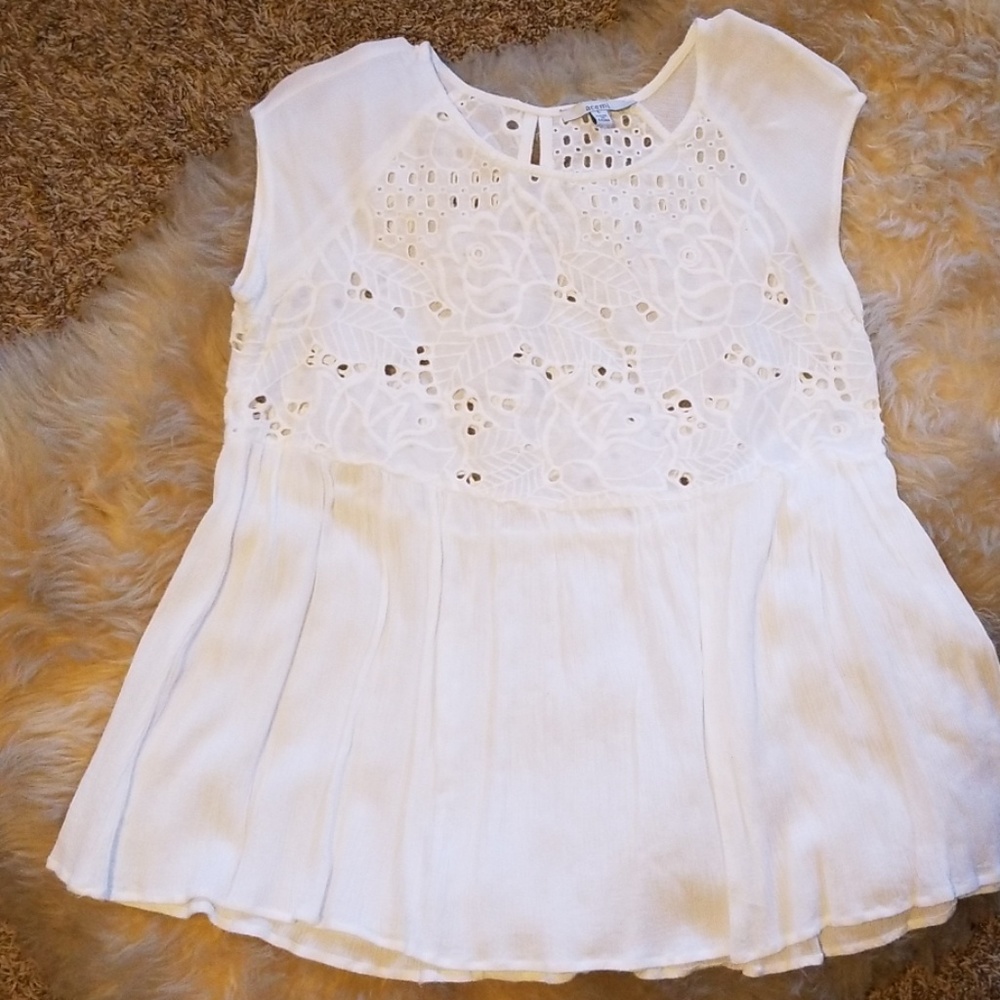 White gauzy cap sleeve summer top